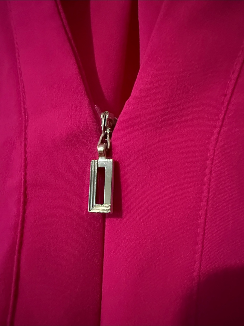 Karl Lagerfeld Paris Crepe Zip-Front 3/4-Sleeve Dress - Bright Fuchsia - Picture 5 of 11